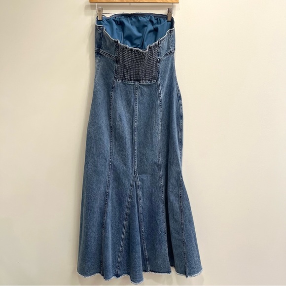 Anthropologie Pilcro Icon Fluted Strapless Denim Midi Dress Smocked Back Large - Picture 6 of 16